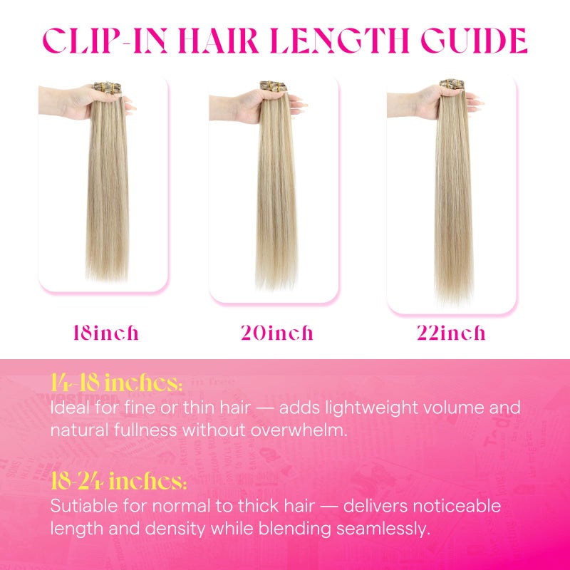 Ve Sunny Real Hair Extensions Clip in Human Hair Full Head Remy Blonde Hair Extensions Clip in Highlight Extension for Women Warm Color 7pcs 120g 18inch - Image 3